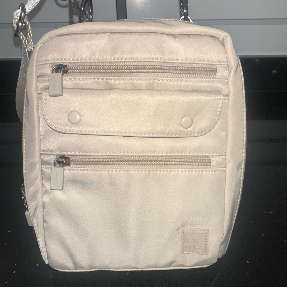 IHKWIP Nylon Multi-Pocket Everyday Essentials Crossbody Bag Tan Beige 2 straps - Picture 4 of 16